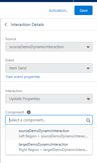 Setup target component and pass data from event